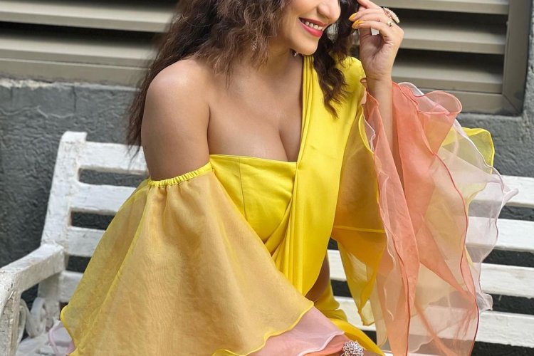 Monalisa Hot photo with yellow saree